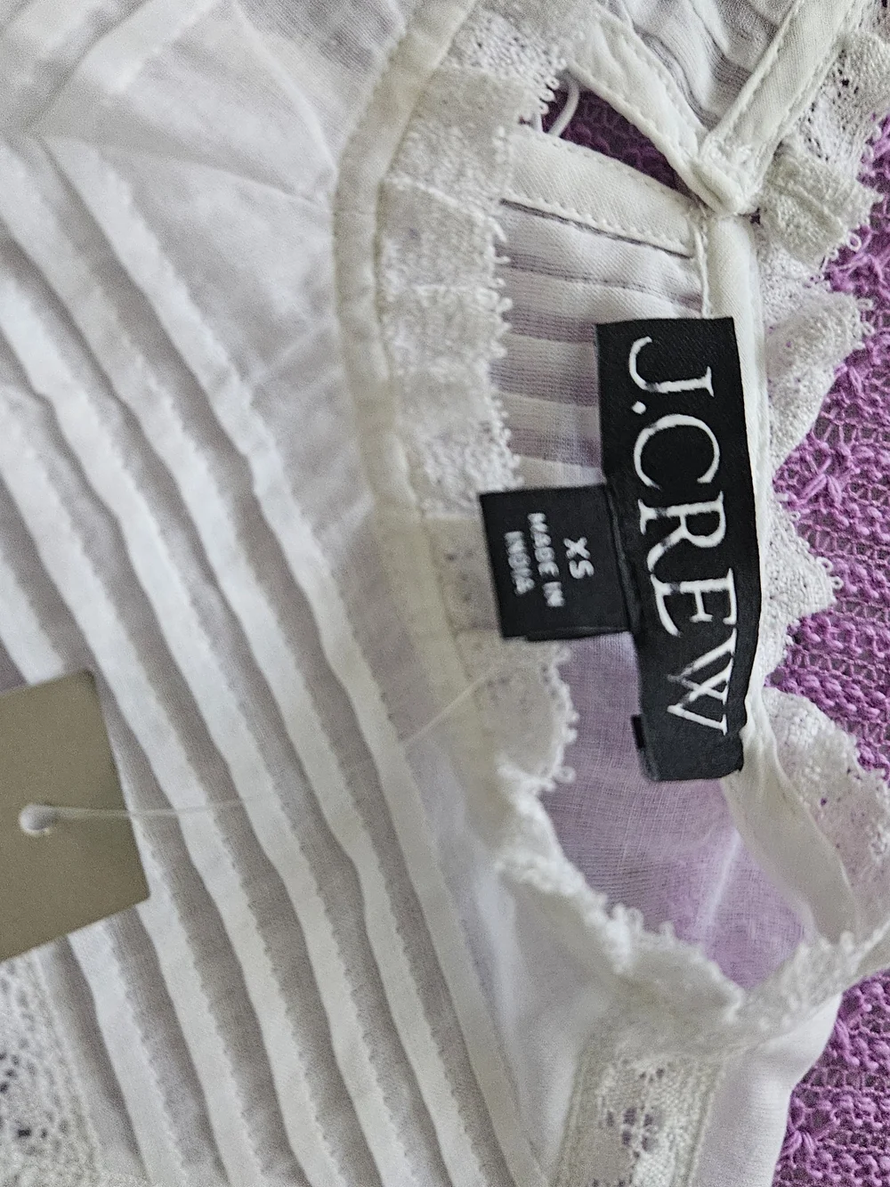 J. Crew White Lace Pintuck Peasant Blouse Size S